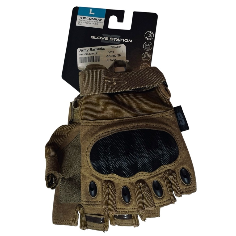 Glove Station Combat Tactical Fingerless Knuckle Gloves - Tan
